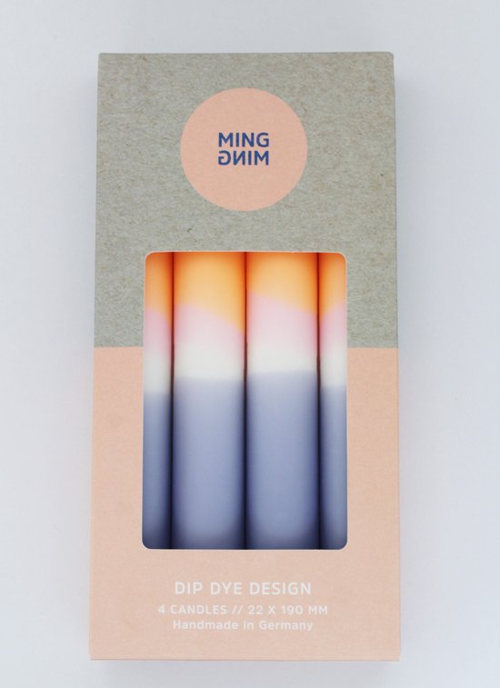 MingMing - Kaarsen - Dip Dye - set van 4 - Sunrise mix