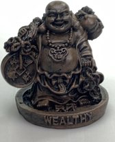 Kleine Happy Boeddha met tekst Wealthy