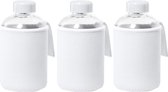 3x Stuks glazen waterfles/drinkfles met witte softshell bescherm hoes 600 ml - Sportfles - Bidon