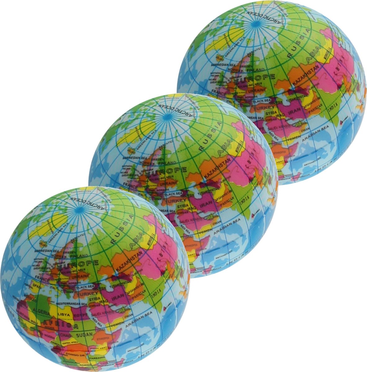 5x Boule anti-stress planète terre/globe/globe 7 cm - Balles anti-stress -  Produits