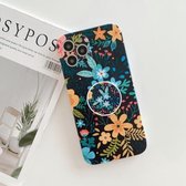 Voor iPhone 12 Pro Max Frosted Flowers Pattern IMD TPU Case met opvouwbare houder (zwart)