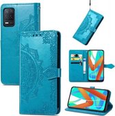 Voor OPPO Realme V13 5G Mandala Bloem Reliëf Horizontale Flip Lederen Case met Beugel / Kaartsleuf / Portemonnee / Lanyard (Blauw)