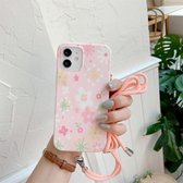 Bloempatroon TPU schokbestendig beschermhoes met nekkoord voor iPhone 12 mini (roze)