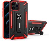 War-god Armor TPU + PC Schokbestendige magnetische beschermhoes met opvouwbare houder voor iPhone 13 Pro (rood + zwart)