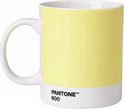 Lichtgele mok met witte onderkant en handvat, met PANTONE 600 op de onderkant.