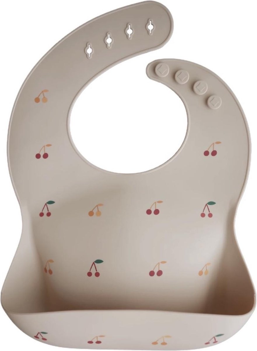 Goedkoopste Mushie siliconen slabbetje cherries - kersen - fruit - fruits - cherry - etenstijd - baby - dreumes - peuter - BPA-vrij - mushie - tableware - bib - slabbetje met opvangbakje