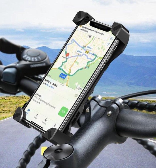Telefoonhouder fiets - Universeel - 360 graden draaibaar - Toepasbaar op motor, brommer en mountainbike - Zwart - iPhone 12 Pro / 11 / Samsung Galaxy S20 S21 cadeau geven
