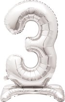 Folie Ballon Cijfer 3 Zilver met standaard 76cm