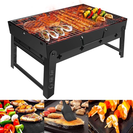 bbq accesoires -golwof charcoal barbecue opvouwbare bbq grill picknick grill draagbare houtskool grill rvs camping grill vouwen grill openlucht met clip brush mat voor family garden party 44 x 29 x 23 cm - (WK 02123)