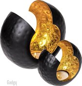 Gadgy Waxinelichthouder Rond – Set van 2 - 17 en 12.5 cm - Theelichthouder - Zwart / Goud - Metaal