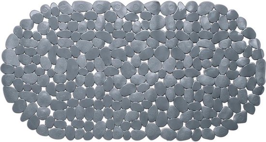 Grijze anti-slip badmat 68 x 35 cm ovaal - Badkuip mat - Schimmelbestendig - Anti-slip grip mat voor douche/bad