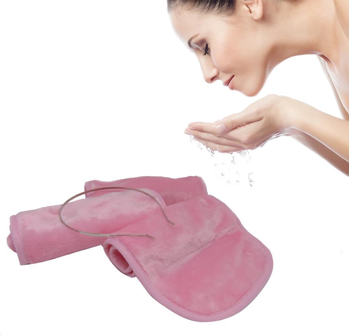 Herbruikbare make up remover doekjes - licht roze - 3 stuks - gezichtsreinigingsdoekjes + diadeem - wasbare wattenschijfjes - gezichtsdoekjes - duurzaam cadeau
