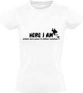 Here i am, what are your other 2 wishes Dames t-shirt | wensen | wens | versiertruc | Wit