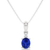 Gouden ketting dames, hanger, 14 karaat witgoud – blauwe tanzaniet edelsteen en diamanten