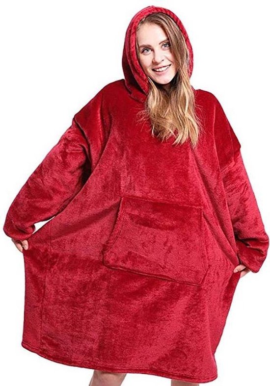 Couverture à capuche surdimensionnée - Rouge - Blanket à capuche - Hommes et femmes - Oodie - Sweat à capuche Huggle - Couverture polaire - Unisexe - Avec capuche