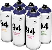 MTN 94 Mantra Blue - donkerblauwe spuitverf - 6 stuks - 400ml lage druk en matte afwerking