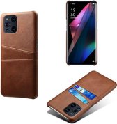 Oppo Find X3 Pro Hoesje - MobyDefend Lederen Backcover Met Vakjes Voor Pasjes - Bruin - GSM Hoesje - Telefoonhoesje Geschikt Voor: Oppo Find X3 Pro