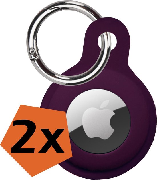 Airtag Porte-clés Aubergine - Siliconen Airtag Porte-clés Etui Aubergine - Air tag Porte-clés Siliconen - Aubergine Porte-clés Airtag - 2 Pièces