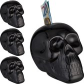 Relaxdays 4x spaarpot schedel - gothic spaarvarken - doodshoofd - decoratie - geld sparen