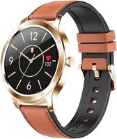 MT SKY5 Smartwatch - Stappenteller - Sporthorloge goud met leren band