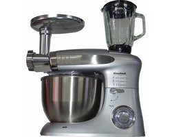 Keukenmachine 3in1 - Zilver - 2000W Kom 8L - hakmolen - crusher, blender, vleesmolen en diverse deeghaken - 6 snelheden + pulse functie
