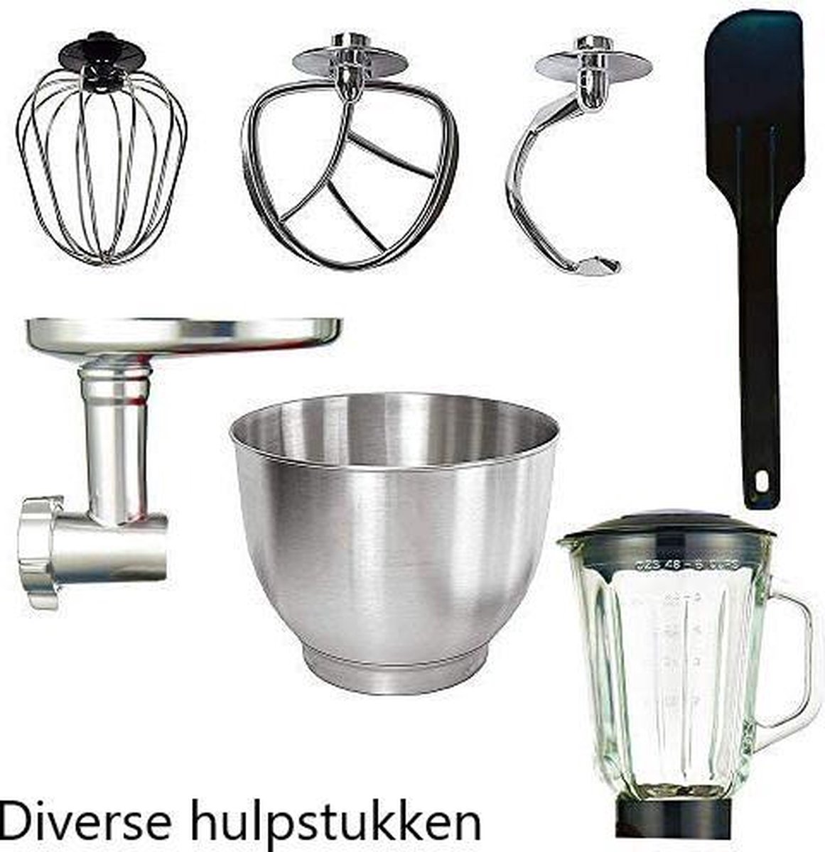 Keukenmachine 3in1 - Zilver - 2000W Kom 8L - hakmolen - crusher, blender, vleesmolen en diverse deeghaken - 6 snelheden + pulse functie thumbnail 2