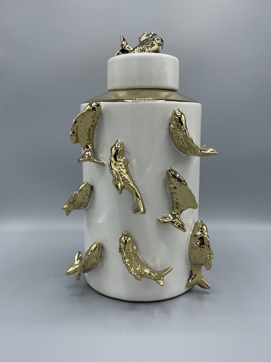 Jar Tall Ceramic-Koi Fish Jar(Gold and White) CF8134-13/H35CM