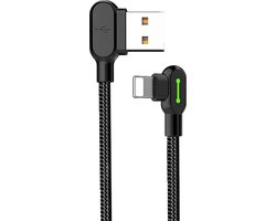 DrPhone MDD Series Oplaadkabel 2.4A – Oplaadsnoer - 90 graden Haaks Nylon Gevlochten Kabel & Data - Geschikt voor iPhone / iPad Lightning 1.8 Meter