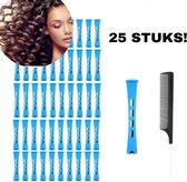 Permanent wikkel Rollers voor krullen - Krulspelden - Haarrollers - 24 stuks Blauw + Gratis Haarkam