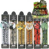 12 potloden diermotief - Zebra / Lieveheersbeestje / Pauw / Specht / Panter / Tijger - 6 doosjes met 2 stuks per motief