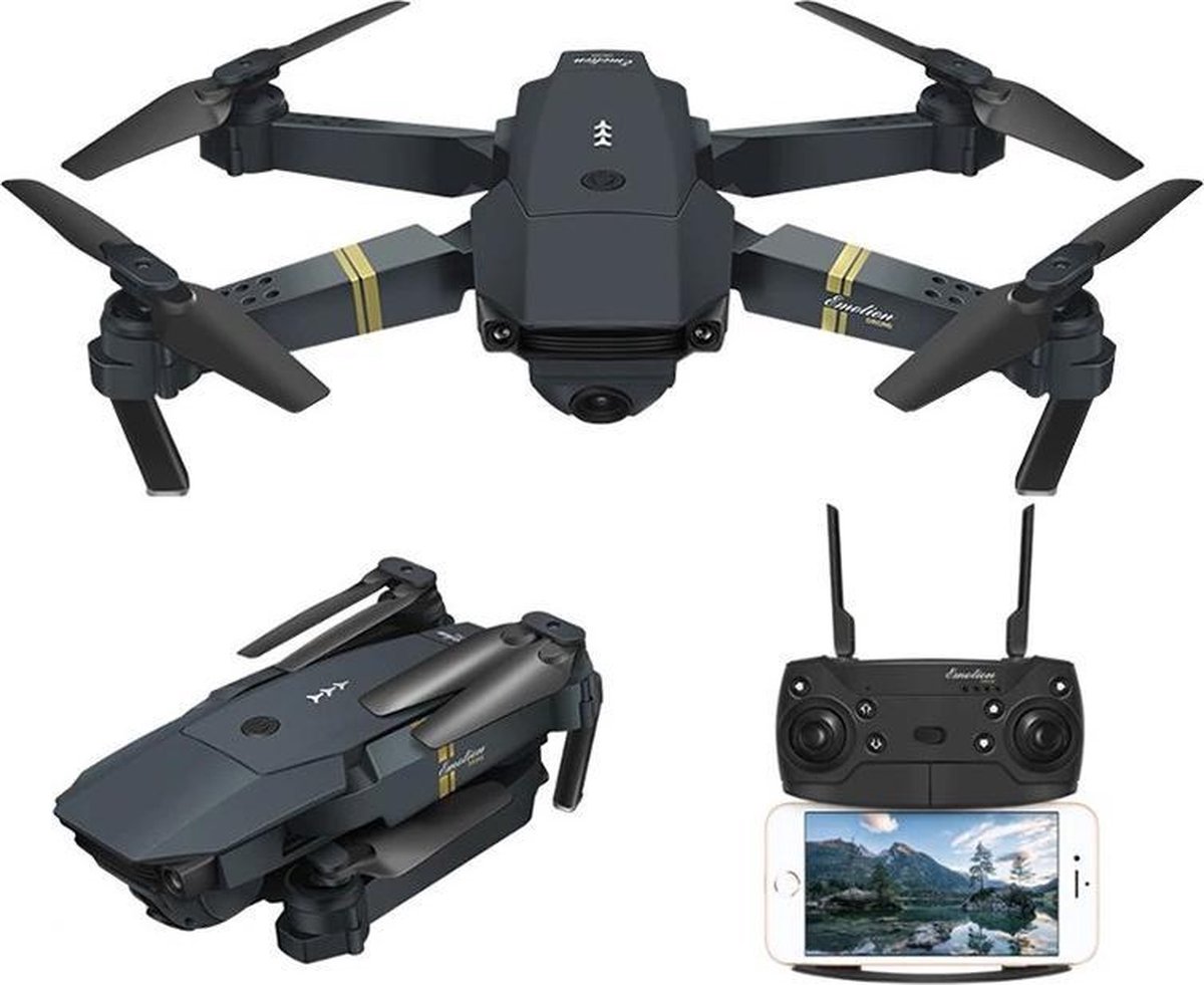 LUXWALLET E-Drone - Mini WiFi Drone – 720P – Groothoek Camera – Vouwbaar / Compact – Quadcopter + 2x Accu - Zwart