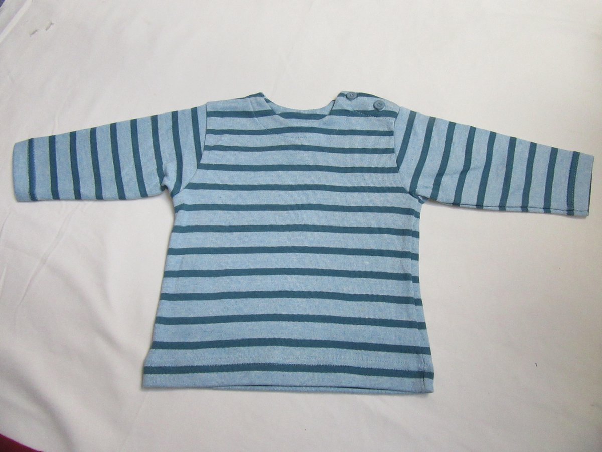 petit bateau , unie , trui , streep , turqouise / groen , 74 - 12 maand