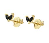 Oorbellen dames - oorstekers dames - 925 zilver oorbellen - goudkleurig - zirkonia stenen - zwarte oorbellen - cadeau voor vrouw - Liefs Jade