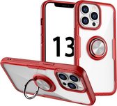 Schokbestendige transparante TPU + acryl beschermhoes met ringhouder voor iPhone 13 Pro (rood)