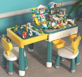 Bouwtafelset voor Lego & Duplo Bouwstenen - Uittrekbare 2-in-1 Bouwtafel + 2 Stoeltjes - Blokkentafel met verstelbare lengte - Speeltafel