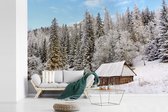 Behang - Fotobehang Houten hutten en dennen in het Nationaal park Tatra in Polen - Breedte 330 cm x hoogte 220 cm