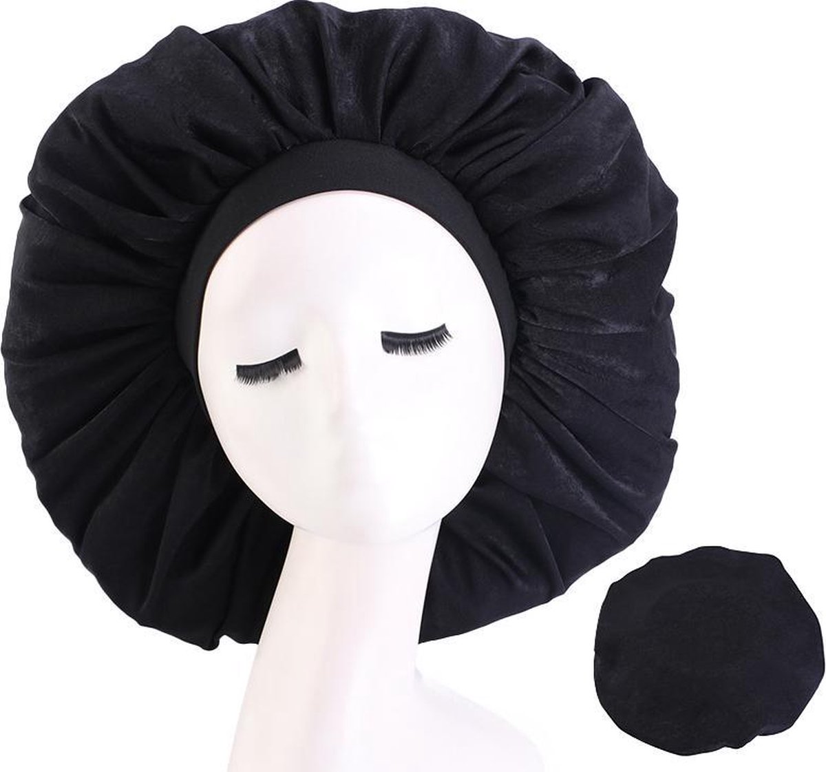 Slaapmuts - Luxe slaapmuts - Haarverzorging - Dames slaapmuts - Soft Bonnet slaapmuts - Satijnen slaapmuts - Satijn bonnet - Bonnet - Nachtmuts - Sleep cap – Zwart