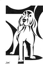 Hond °4: Engelse cockerspaniël - unieke zwart-wit pentekening met lijst (Iban Van der Zeyp)