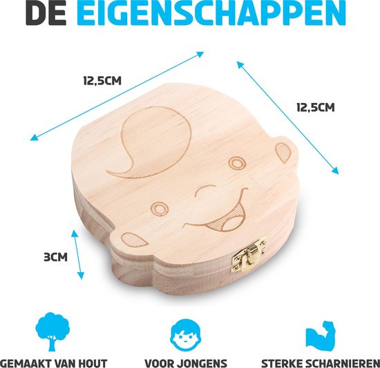 PEACE Tandendoosje Jongens - Melktanden Bewaardoosje Voor Kinderen - Haarlokdoosje Hout - Kraamcadeau - Baby Geboorte Cadeau van Merkloos — afbeelding 3