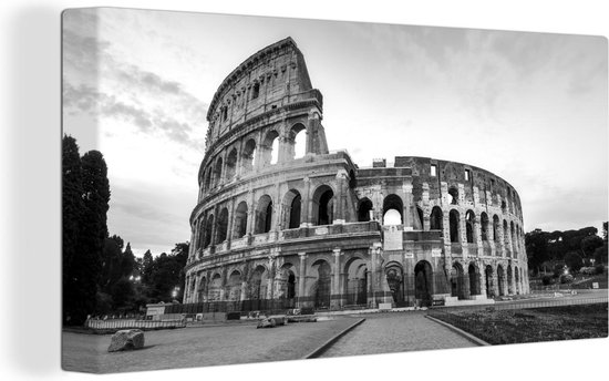 Canvas Schilderij Het Colosseum in Rome tijdens de zonsondergang - zwart wit - 80x40 cm - Wanddecoratie