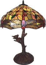 LumiLamp Tiffany Tafellamp Ø 41*57 cm E27/max 2*60W Geel Kunststof, Glas Tiffany Bureaulamp Tiffany Lampen