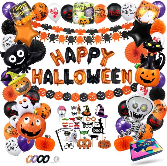 Moedig aan verhoging Mentor Fissaly® 89 Stuks Halloween Decoratie Set – Griezelige Feest Versiering met  Slingers &... | bol.com