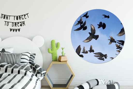 WallCircle - Wall Circle - Wall Circle Indoor - Pigeons - Blauw - Ciel - 140x140 cm - Décoration murale - Peintures Ronds