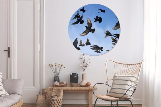 WallCircle - Wall Circle - Wall Circle Indoor - Pigeons - Blauw - Ciel - 140x140 cm - Décoration murale - Peintures Ronds