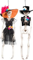 Halloween - Set van 2x hangende horror decoratie skelet 40 cm Spaanse dame en heer - Halloween thema versiering poppen