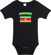 Suriname baby rompertje met vlag zwart jongens en meisjes - Kraamcadeau - Babykleding - Suriname landen romper 92 (18-24 maanden)