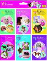 6 mini stickerboekjes honden en katten (450 stickertjes)