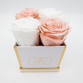 Longlife rozen - flowerbox - wit/perzik rozen - echte rozen - giftbox - cadeau voor vrouwen - geschenk