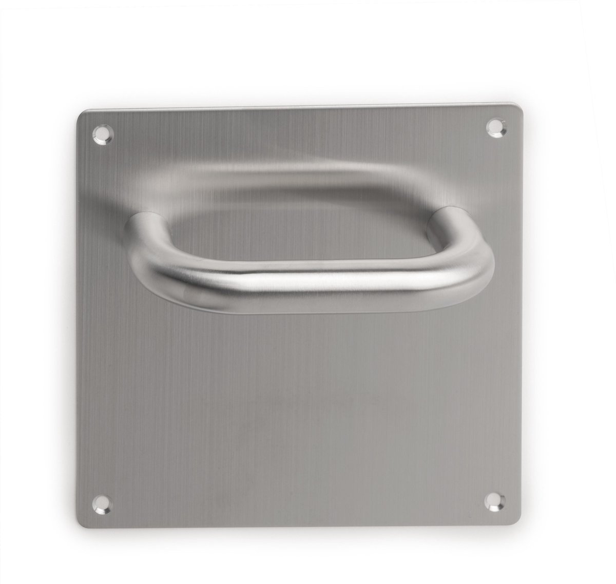 Emuca Set Klinken met plaatje 17x17 cm voor binnendeuren, U-vormig, roestvrij staal, satijnnikkel.