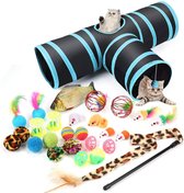 Best4u kattenspeelgoedset met kattentunnel, kattenspeelgoed variëteitspakket, verschillende soorten speelgoed voor kattenkat, kittenmuis speelgoedset, kattenspeelgoedset met ballen verenspeel